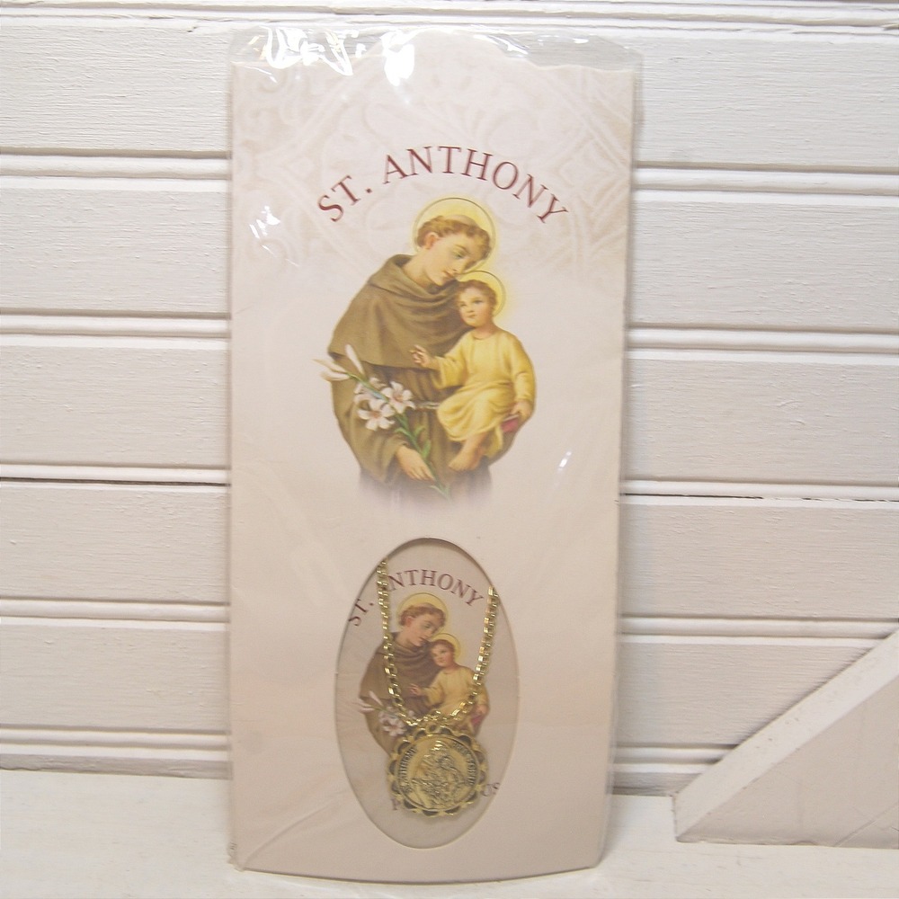 Spiritual Necklace St. Anthony Vintage Chain "Pray for Us" Gold-tone NWT
